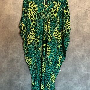 Green & Yellow Leopard Print Caftan Tunic